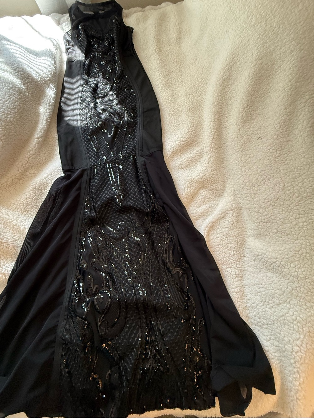 Black Sequined Halter Evening Dress